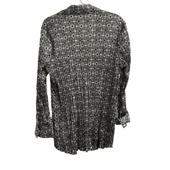 DressBarn Women Size 1x Black White Long Sleeve Blouse Button Up Vintage Shirt - Picture 5 of 6